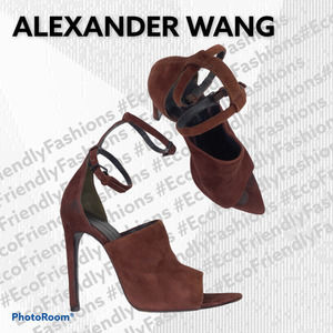 Alexander Wang Women's Suede Bordeaux Open Toe Ankle Strap Heels Size 35